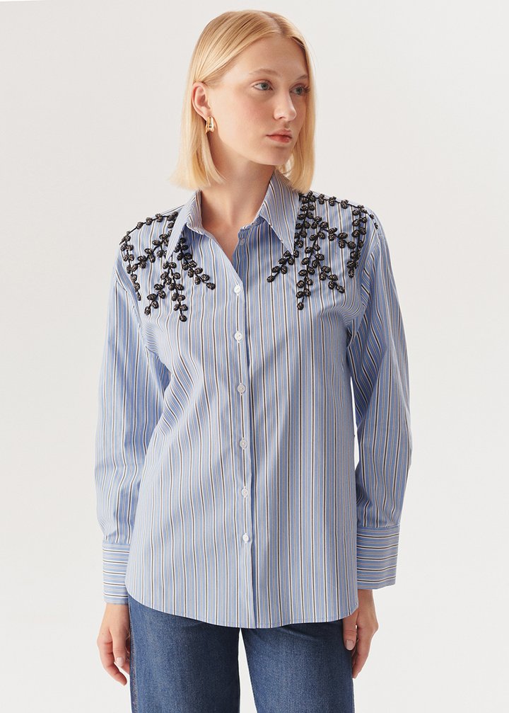 Elegant Beaded Work Shirt