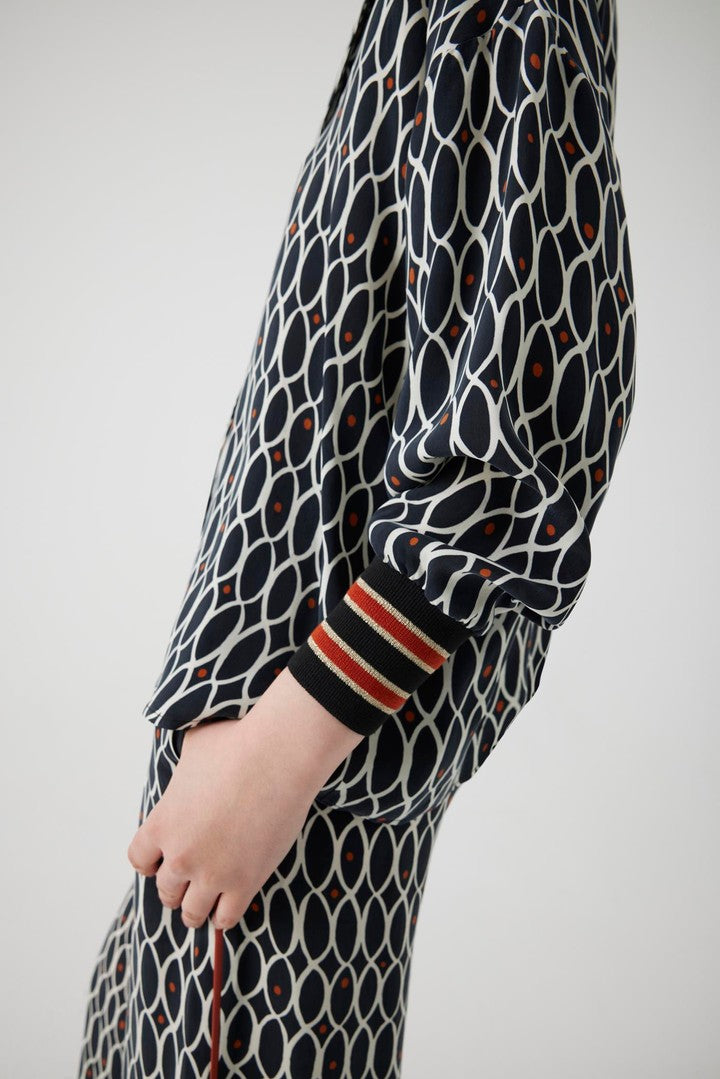 Regular Fit Blouse with Geometric Pattern and Scarf Neck