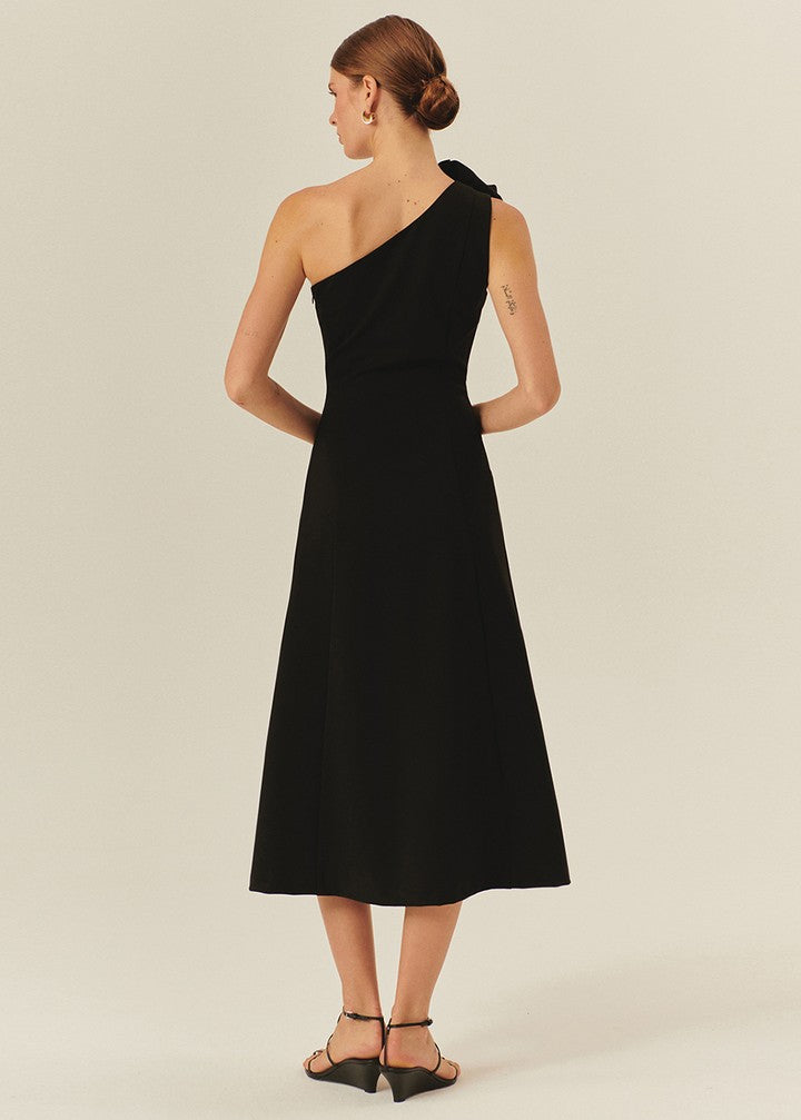 One-Shoulder Rose Appliqué  Dress