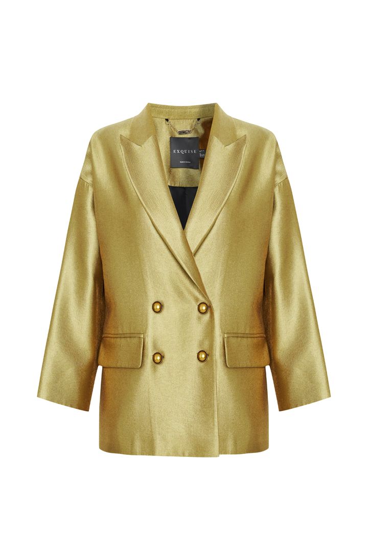 Gold Oversize Blazer with Wrap Front
