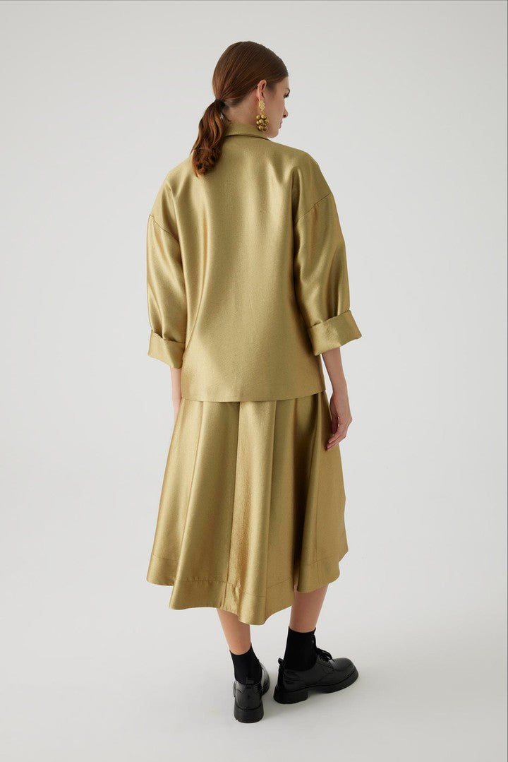 Gold Oversize Blazer with Wrap Front