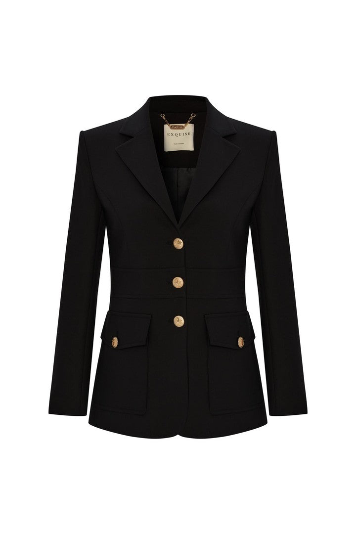 Slim Fit Jacket with Pockets and Fitted Waist