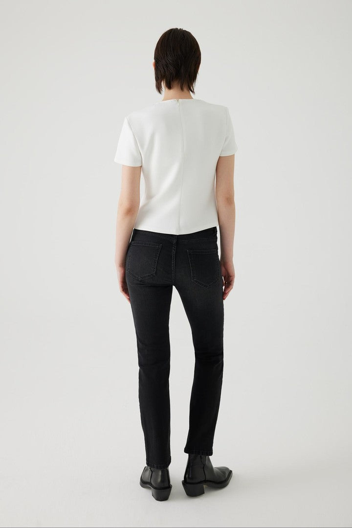 Regular Fit T-Shirt with Embroidered Neckline and Stone Details