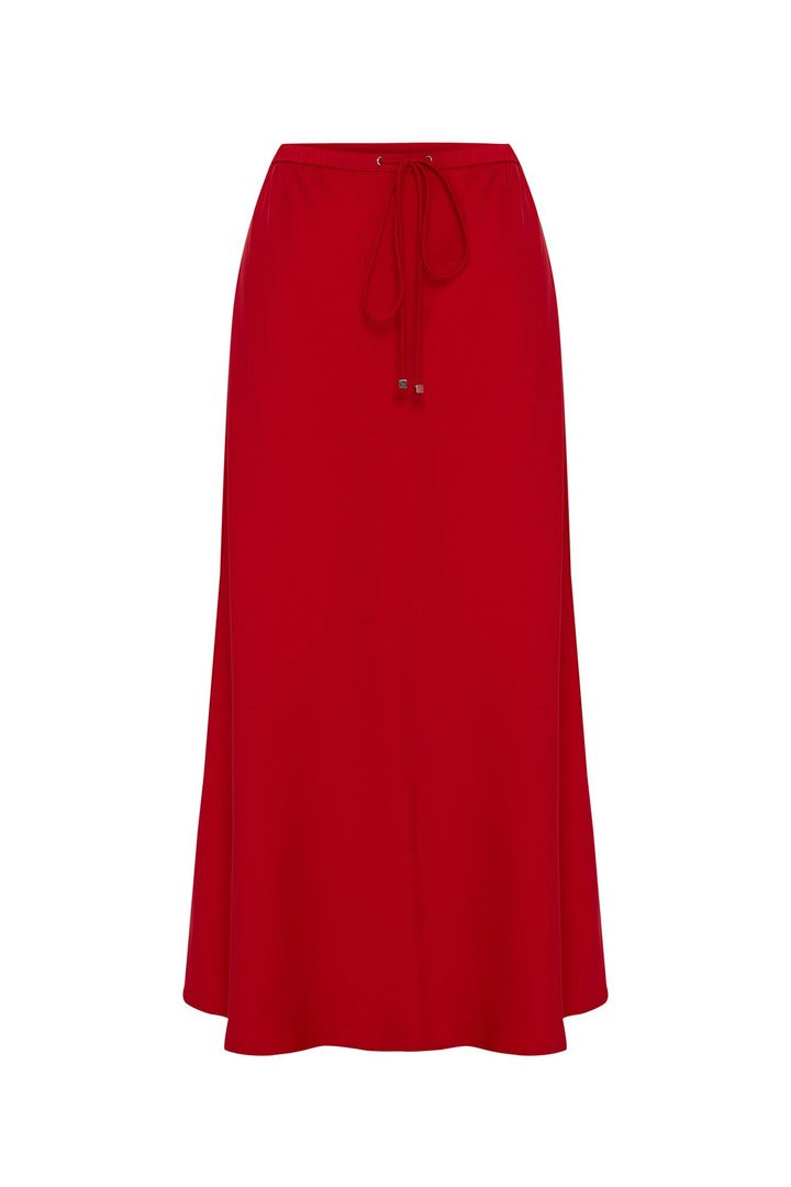 Regular Fit Satin Midi Skirt with Drawstring Detail