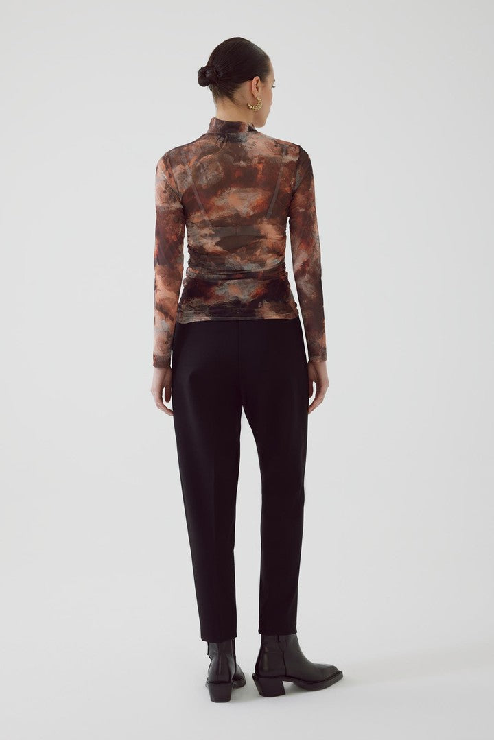 Multicolor Stretch Tulle Knit Blouse with Patterned Design