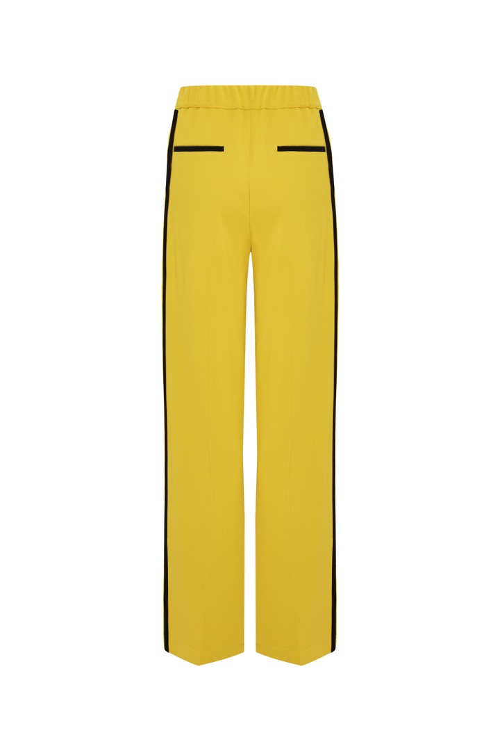 Yellow Regular Fit Knit Pants with Elastic Waist and Piping Detail