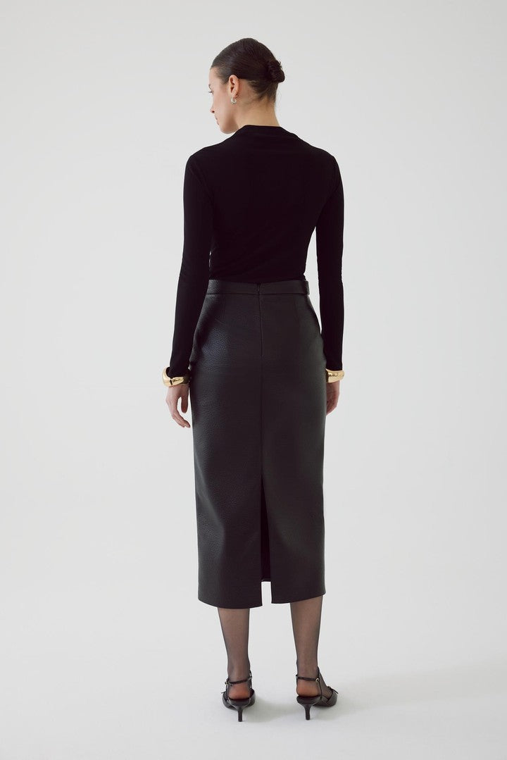 Black Eco Leather Slim Fit Skirt