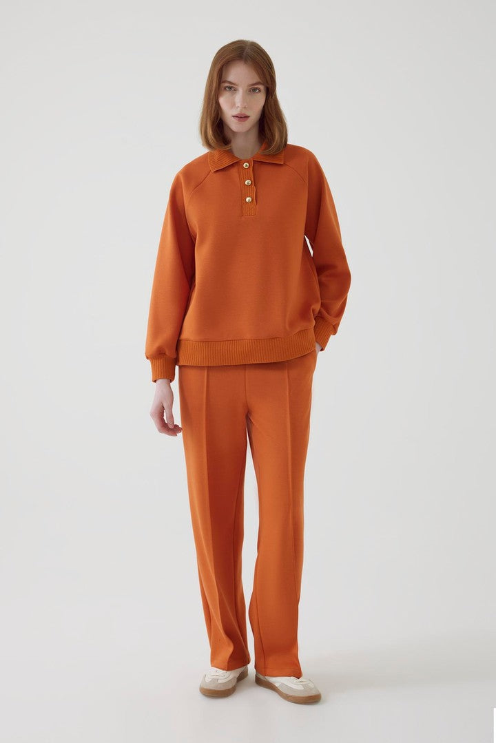 Regular Fit Knit Sweatshirt with Polo Collar