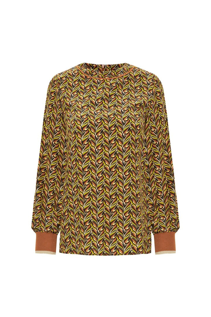 Regular Fit Blouse with Round Neck and Patterned Fabric