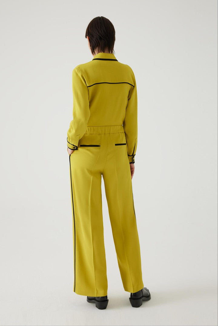 Yellow Regular Fit Knit Pants with Elastic Waist and Piping Detail