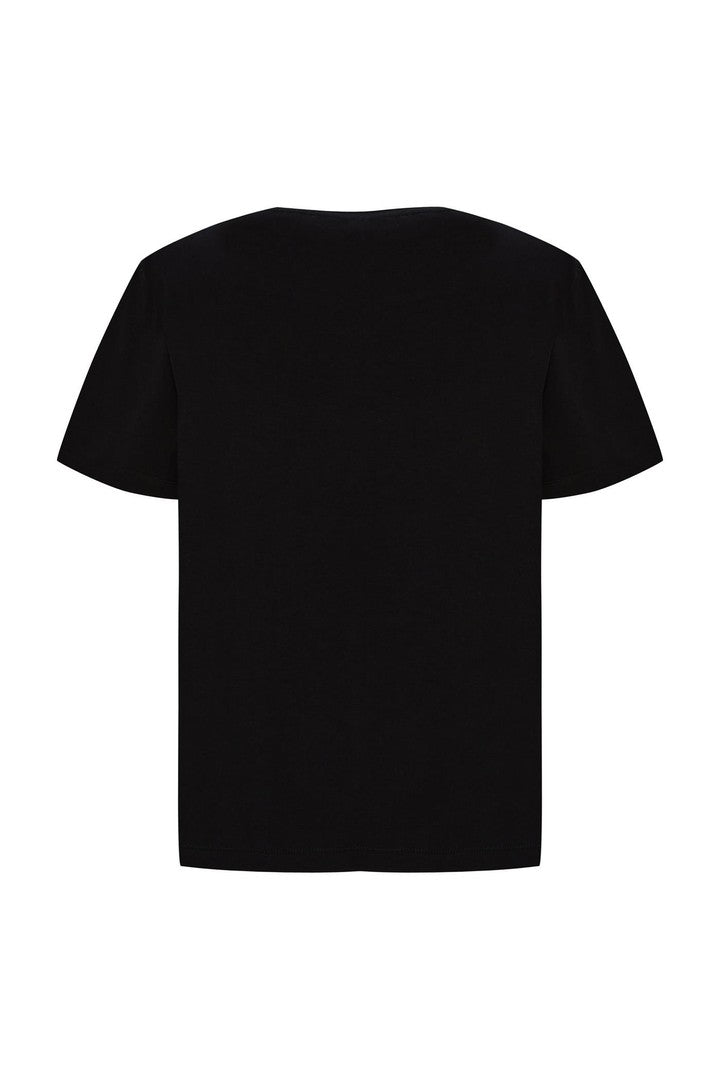 Regular Fit Cotton T-Shirt with Crystal Embellished Neckline