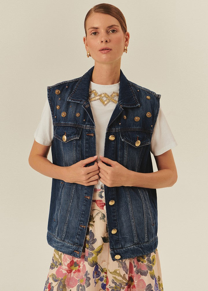Studded Indigo Denim Vest