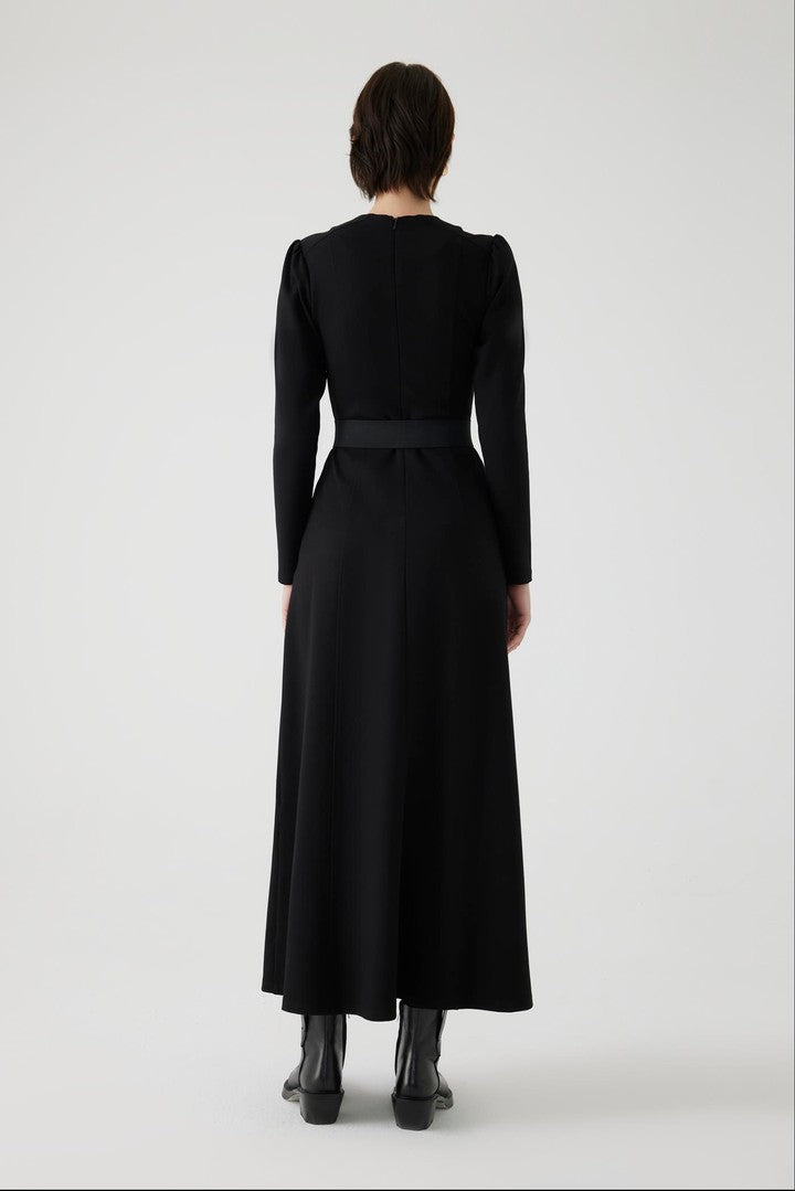 Anthea Belted Maxi Dress - BLACK