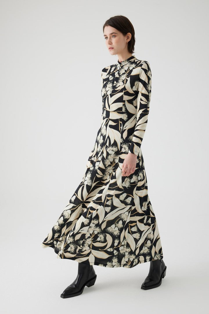 Floral Print Regular Fit Maxi Dress with High Neck