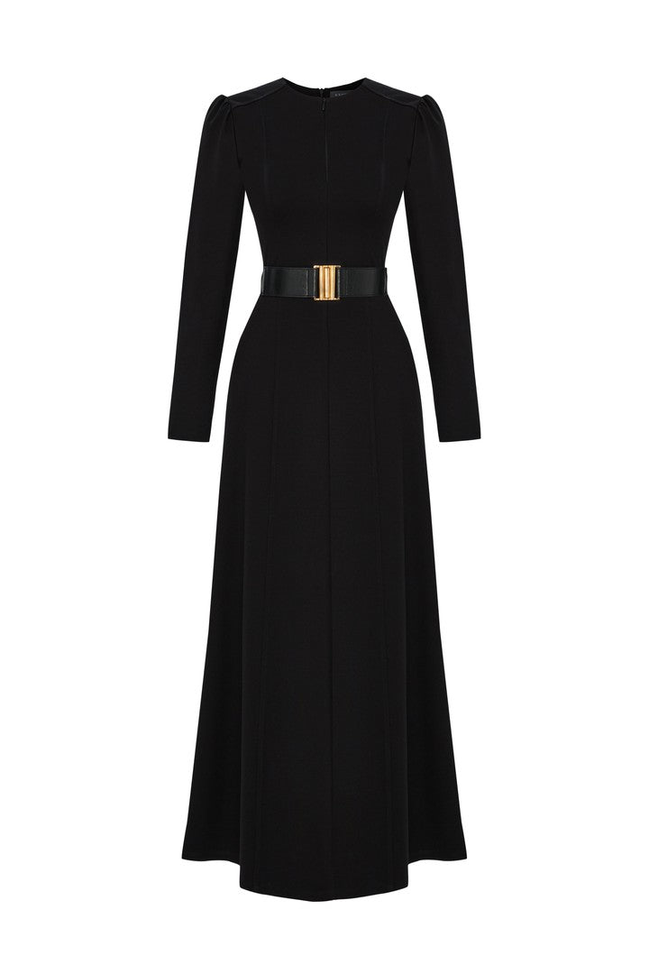 Anthea Belted Maxi Dress - BLACK
