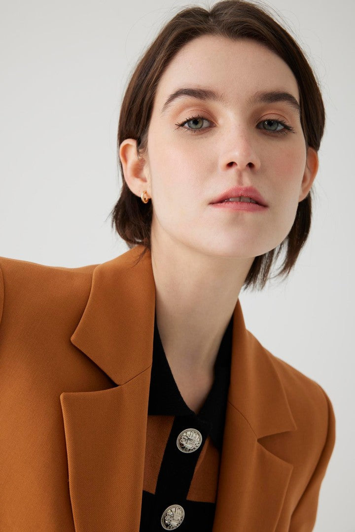 Cinnamon Slim Fit Blazer Jacket with Wrap Front