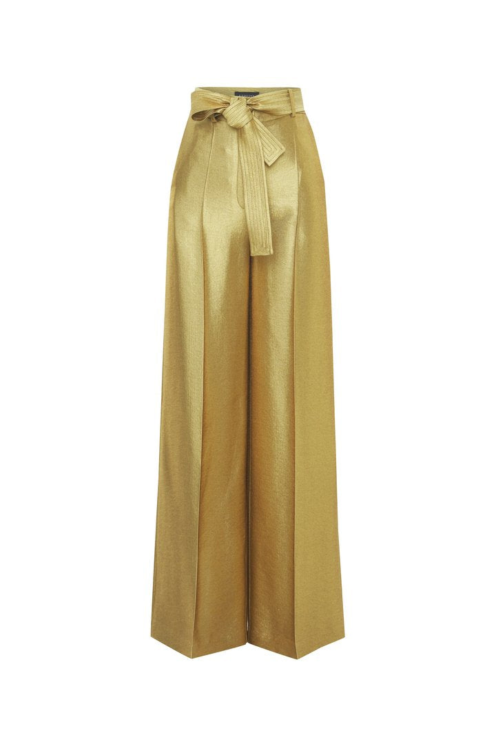 Regular Fit Gold Pants with Waist Tie