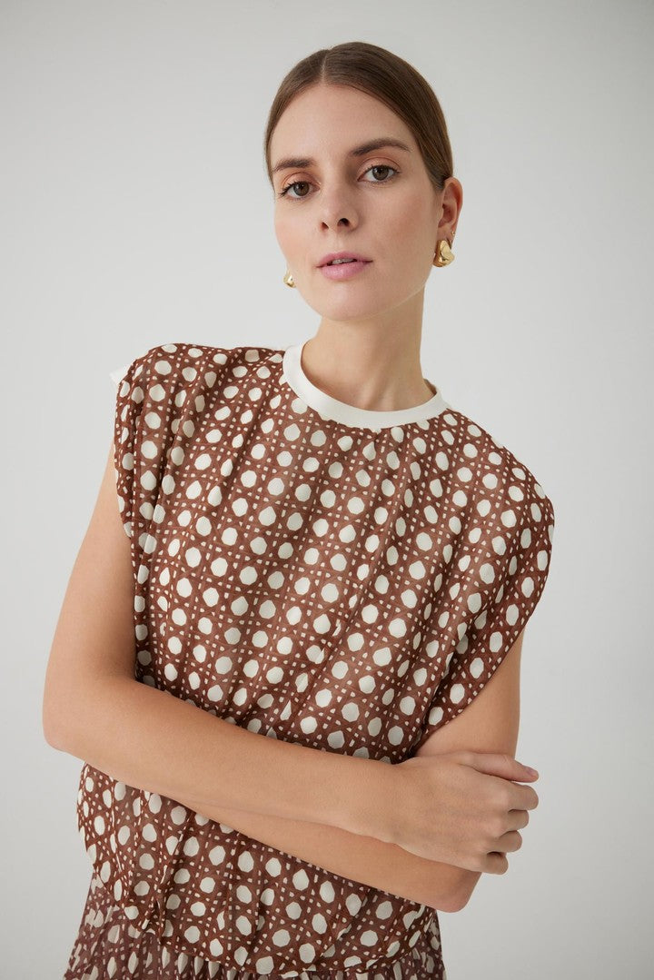 Brown Regular Fit Blouse with Basket Weave Pattern