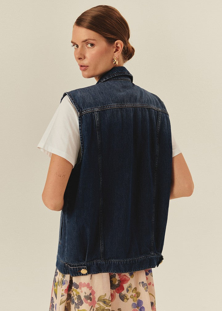 Studded Indigo Denim Vest