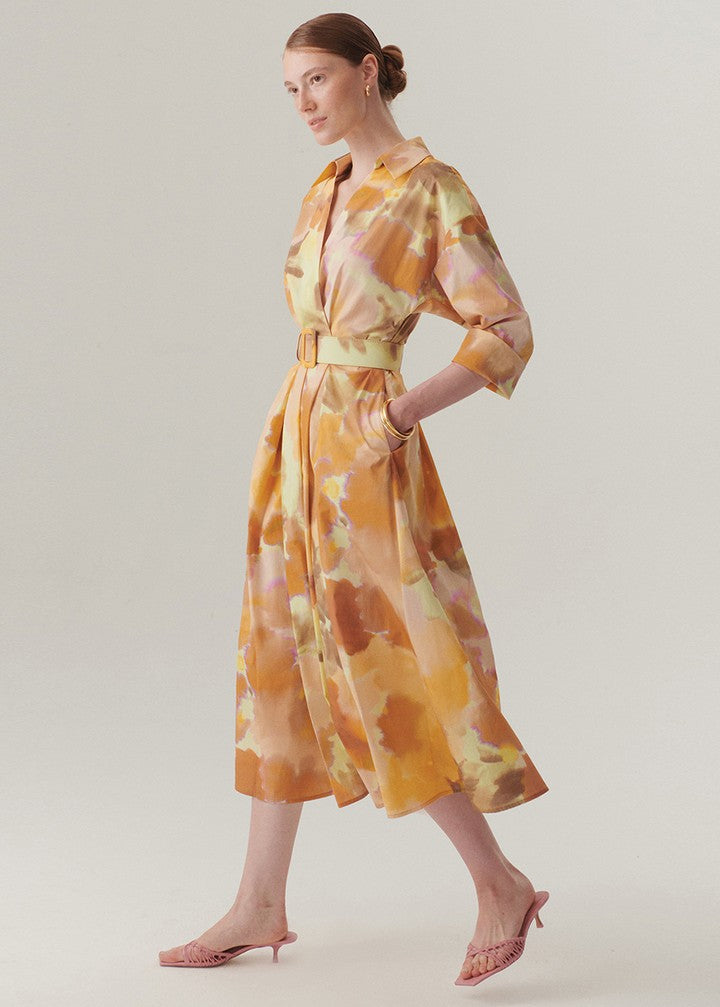Watercolor  Belted Cotton Dress