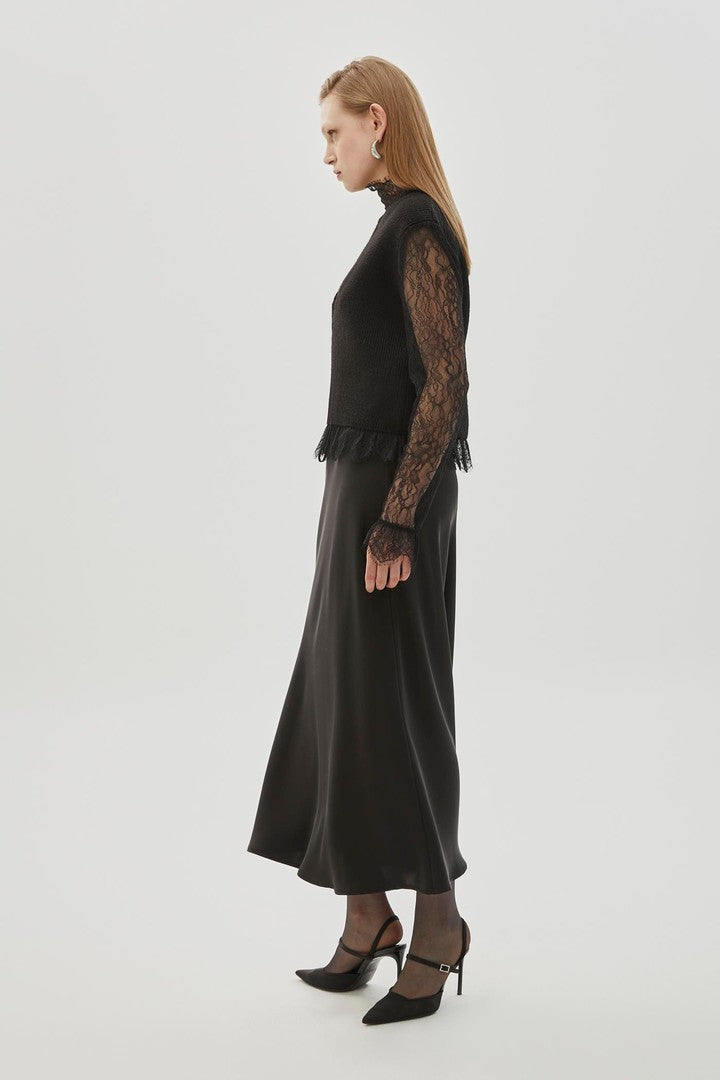 Regular Fit Satin Midi Skirt with Drawstring Detail