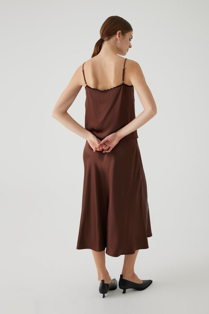 Brown Regular Fit Satin-Look Blouse with Adjustable Thin Straps