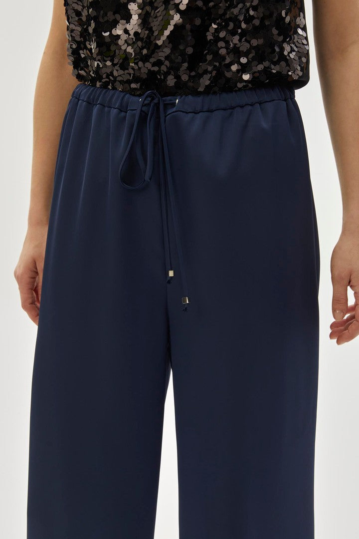 Regular Fit Wide Leg Trousers with Drawstring Detail