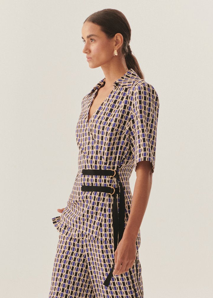 Checkered Belted Wrap Top