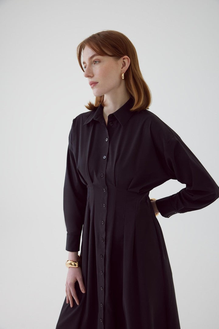 Black Shirt Dress with Fitted Waist
