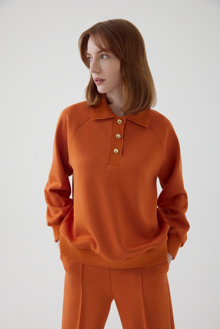Regular Fit Knit Sweatshirt with Polo Collar