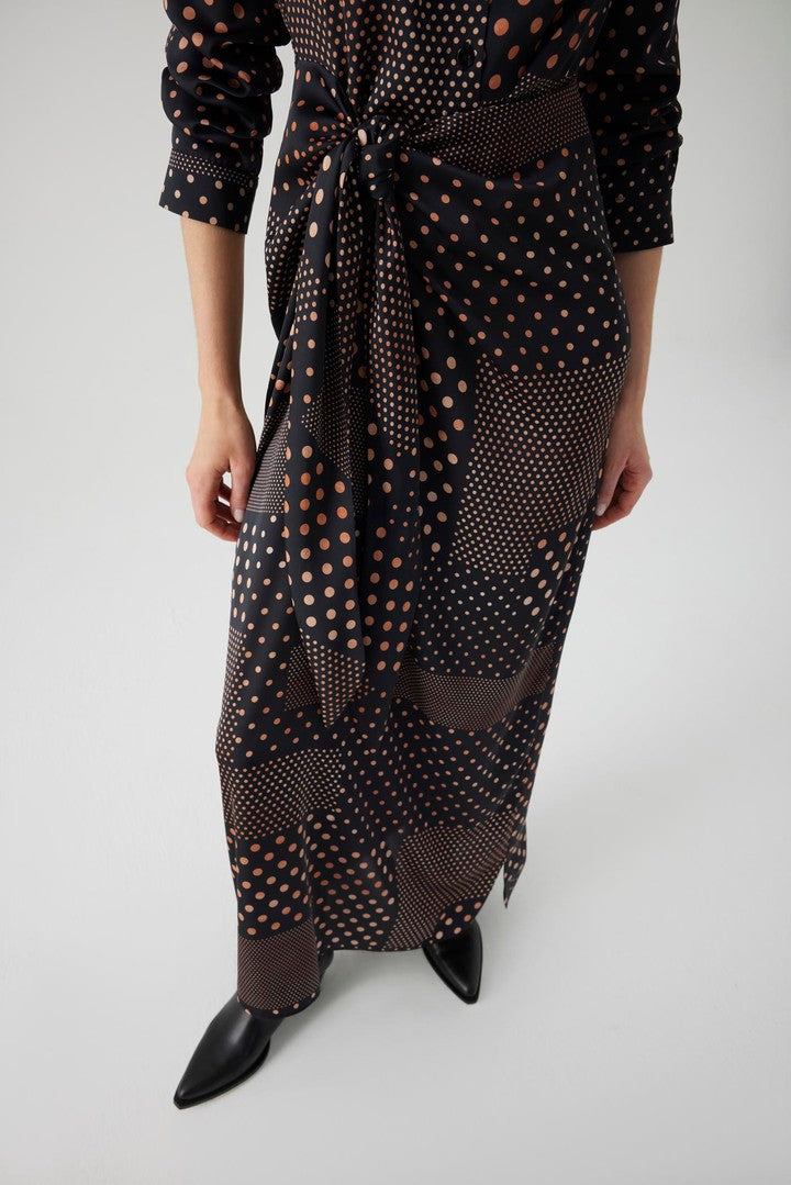 Polka Dot Maxi Shirt Dress with Long Sleeves