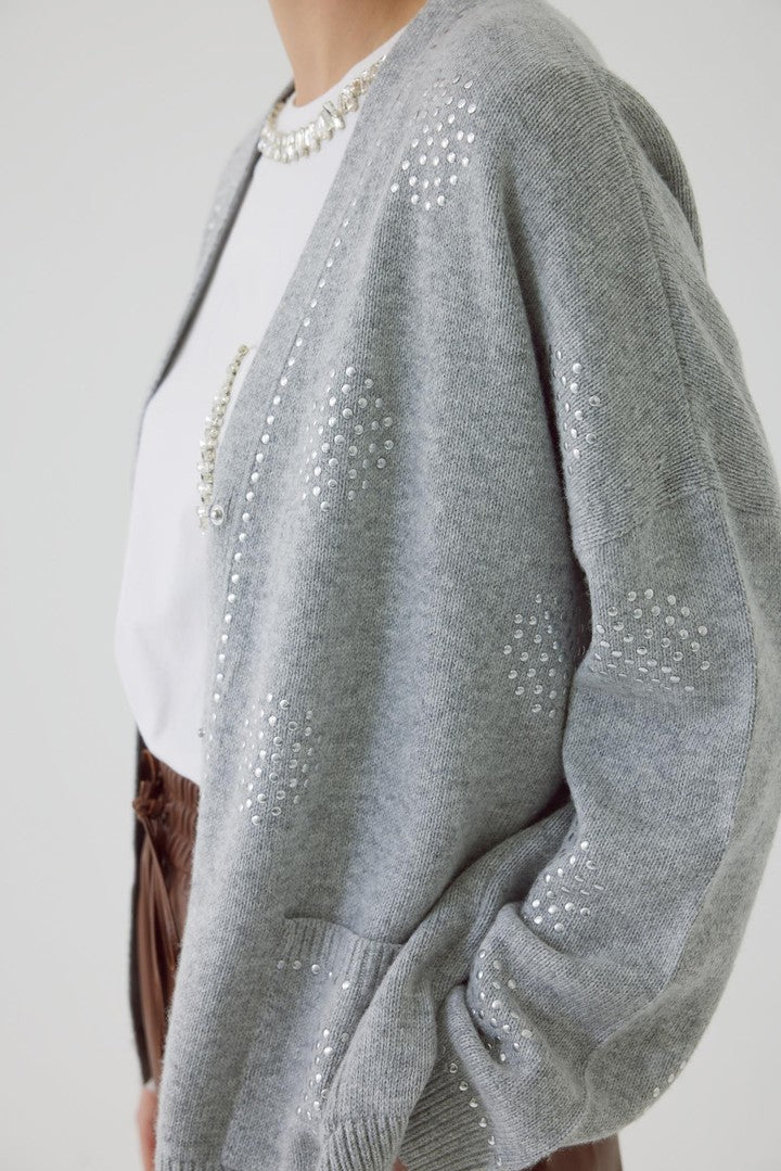Regular Fit Grey Cardigan with Metallic Sequin Print and Cashmere Blend