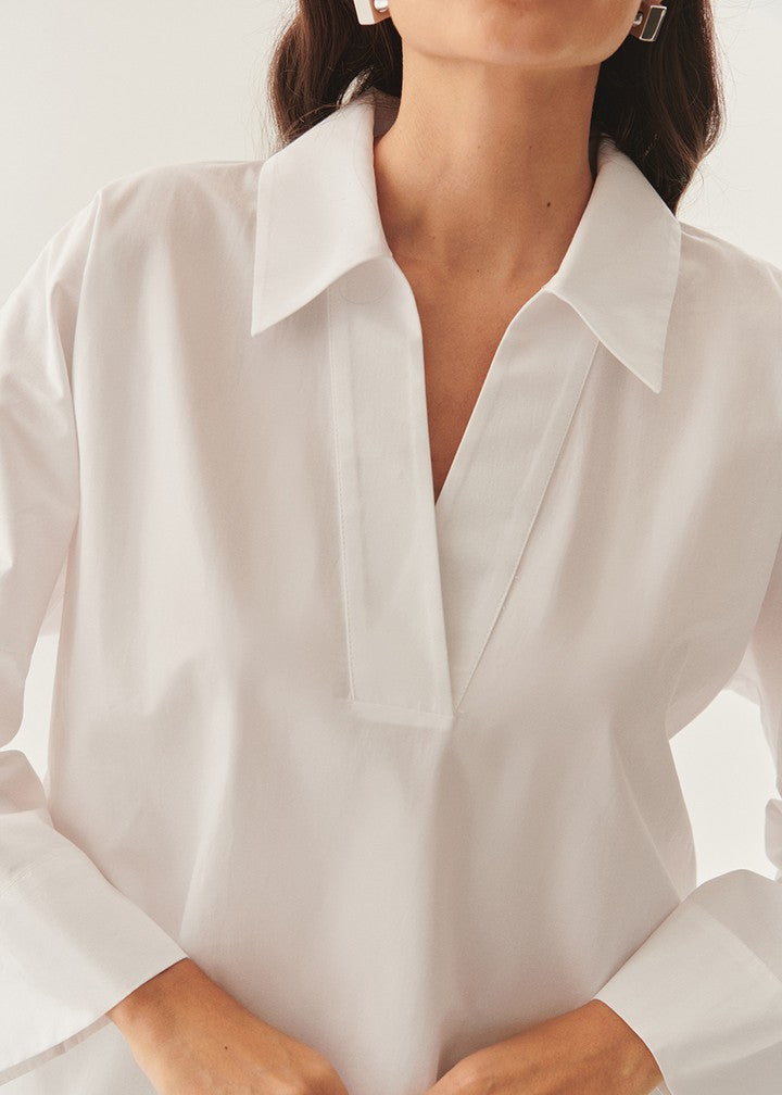 Collared Poplin V-Neck Blouse