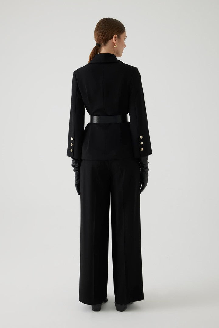 Black Regular Fit Jacket with Belt Detail and Large Pockets
