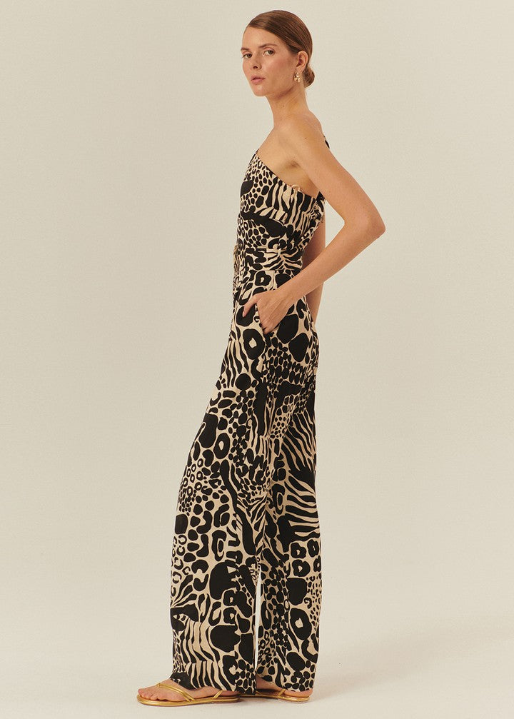 Patterned Regular Fit Jumpsuit with Belt and Buckle Details