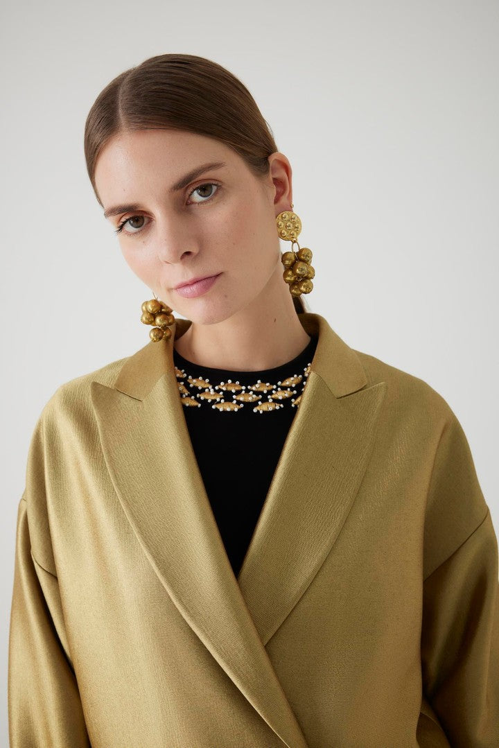 Gold Oversize Blazer with Wrap Front