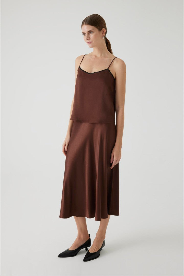 Brown Regular Fit Satin-Look Blouse with Adjustable Thin Straps