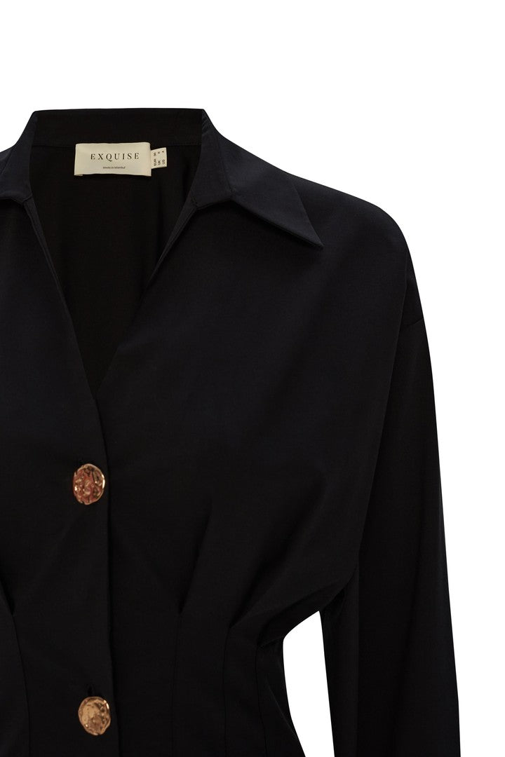 Cotton Midi Shirt Dress with Fitted Waist and Button Details