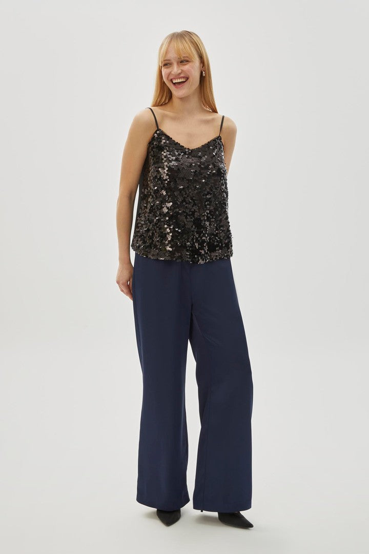 Regular Fit Wide Leg Trousers with Drawstring Detail