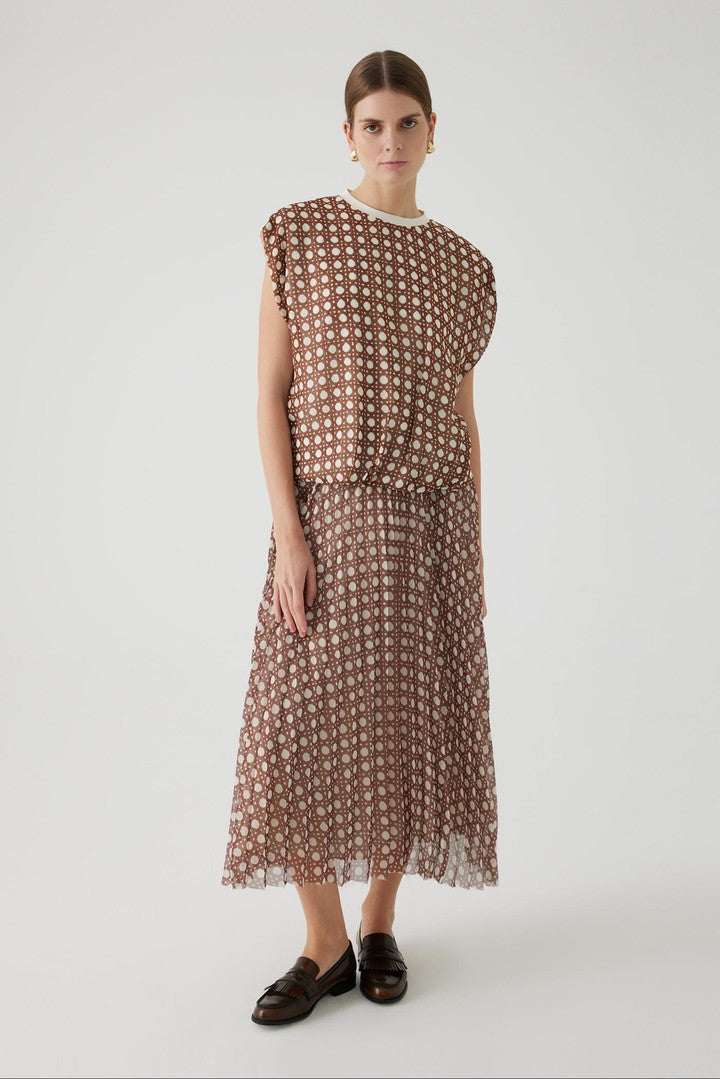 Brown Regular Fit Blouse with Basket Weave Pattern
