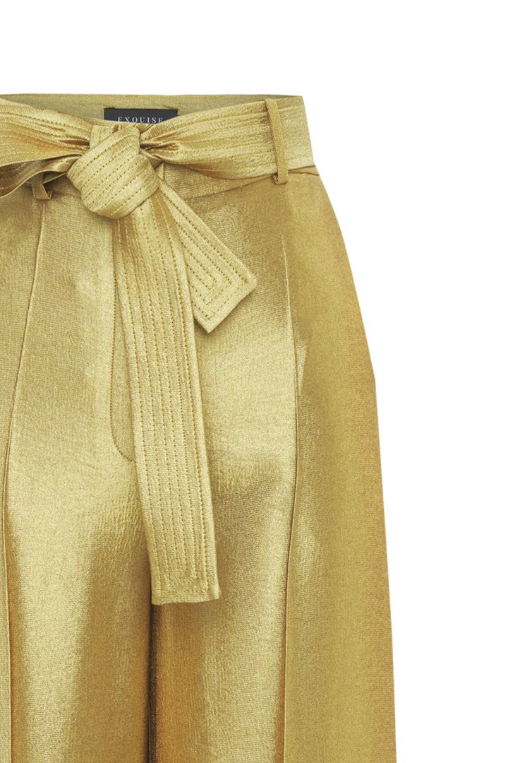Regular Fit Gold Pants with Waist Tie