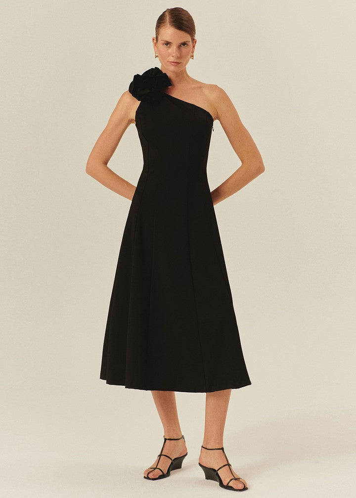 One-Shoulder Rose Appliqué  Dress