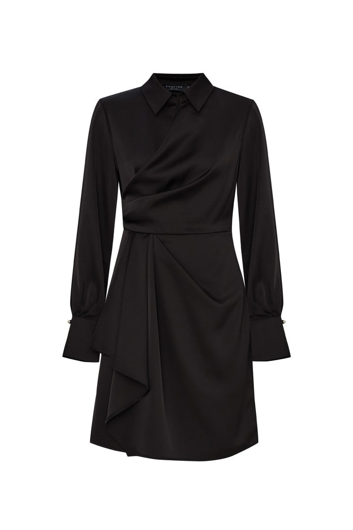 Black Regular Fit Mini Wrap Dress