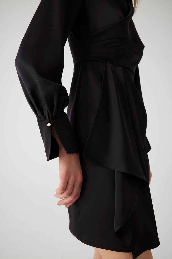 Black Regular Fit Mini Wrap Dress