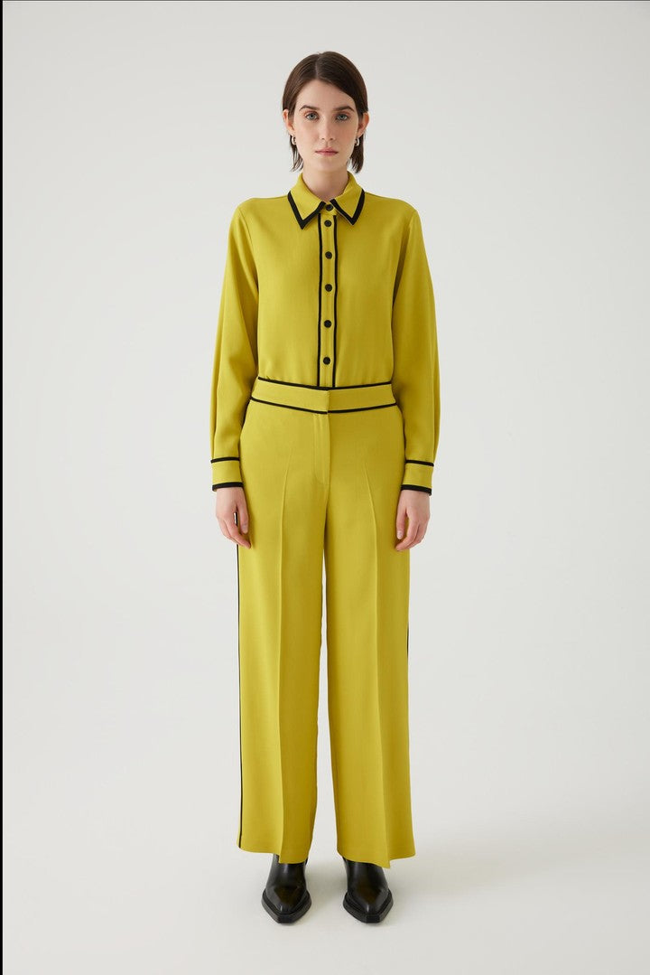 Yellow Regular Fit Knit Pants with Elastic Waist and Piping Detail