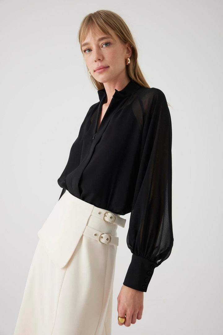 Black Regular Fit Blouse with Chiffon Lining