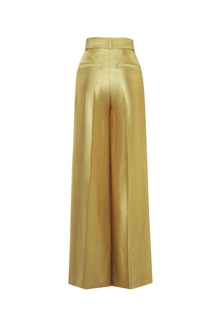 Regular Fit Gold Pants with Waist Tie
