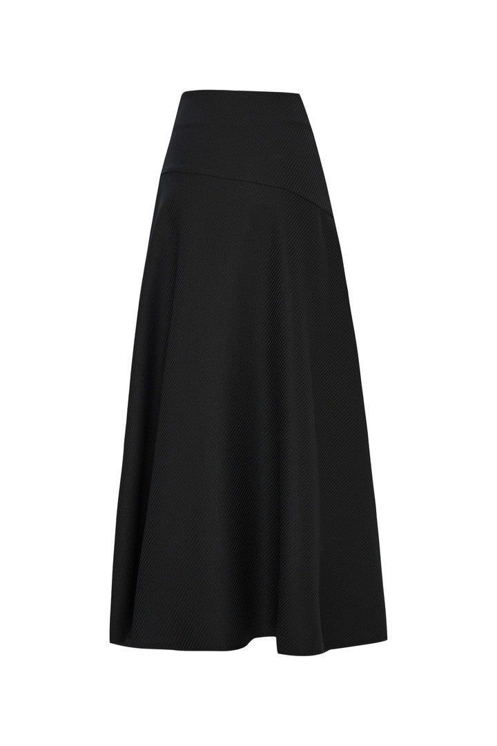 Black Slit Pleated Skirt with Lining