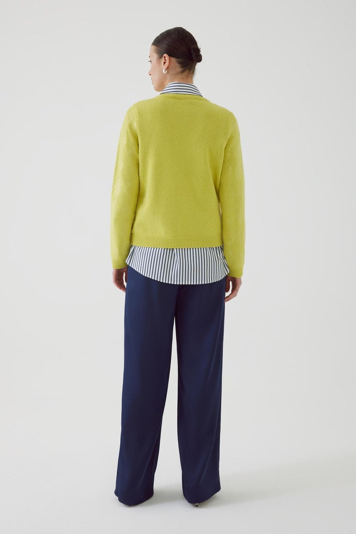Yellow Regular Fit Cashmere Blend Knit Sweater with Crew Neck and Sequin Details