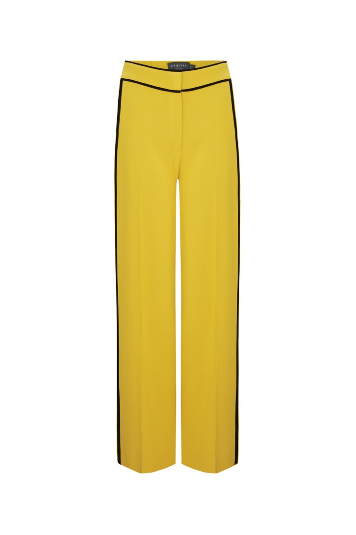 Yellow Regular Fit Knit Pants with Elastic Waist and Piping Detail